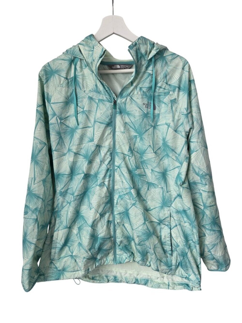 The North Face Womens XL Lightweight Hooded Windbreaker Jacket Green Pattern